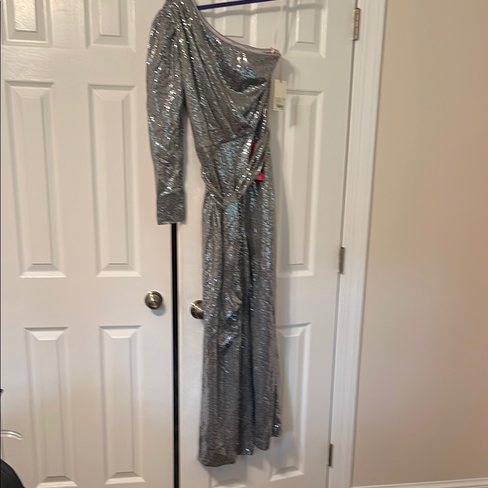 Elegant Silver One-Shoulder jumpsuit